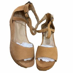 Eileen Fisher Emmy Tumbled Nubuck Platform Wedge Sandals Size 6